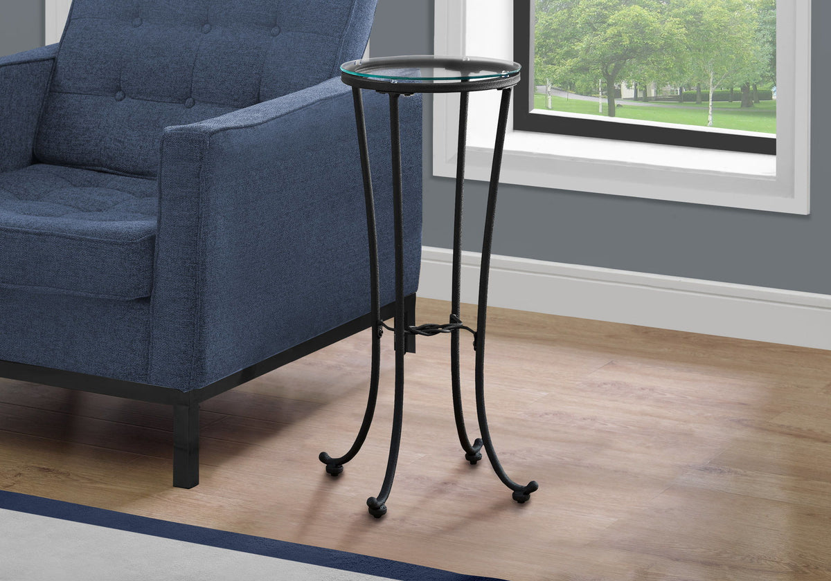 Modern Black Accent Side Table with Tempered Glass Top - Black