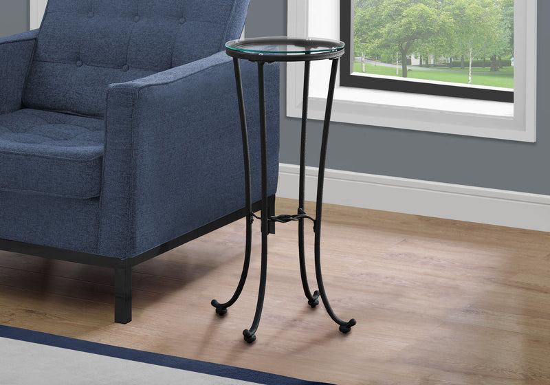 Modern Black Accent Side Table with Tempered Glass Top - Black