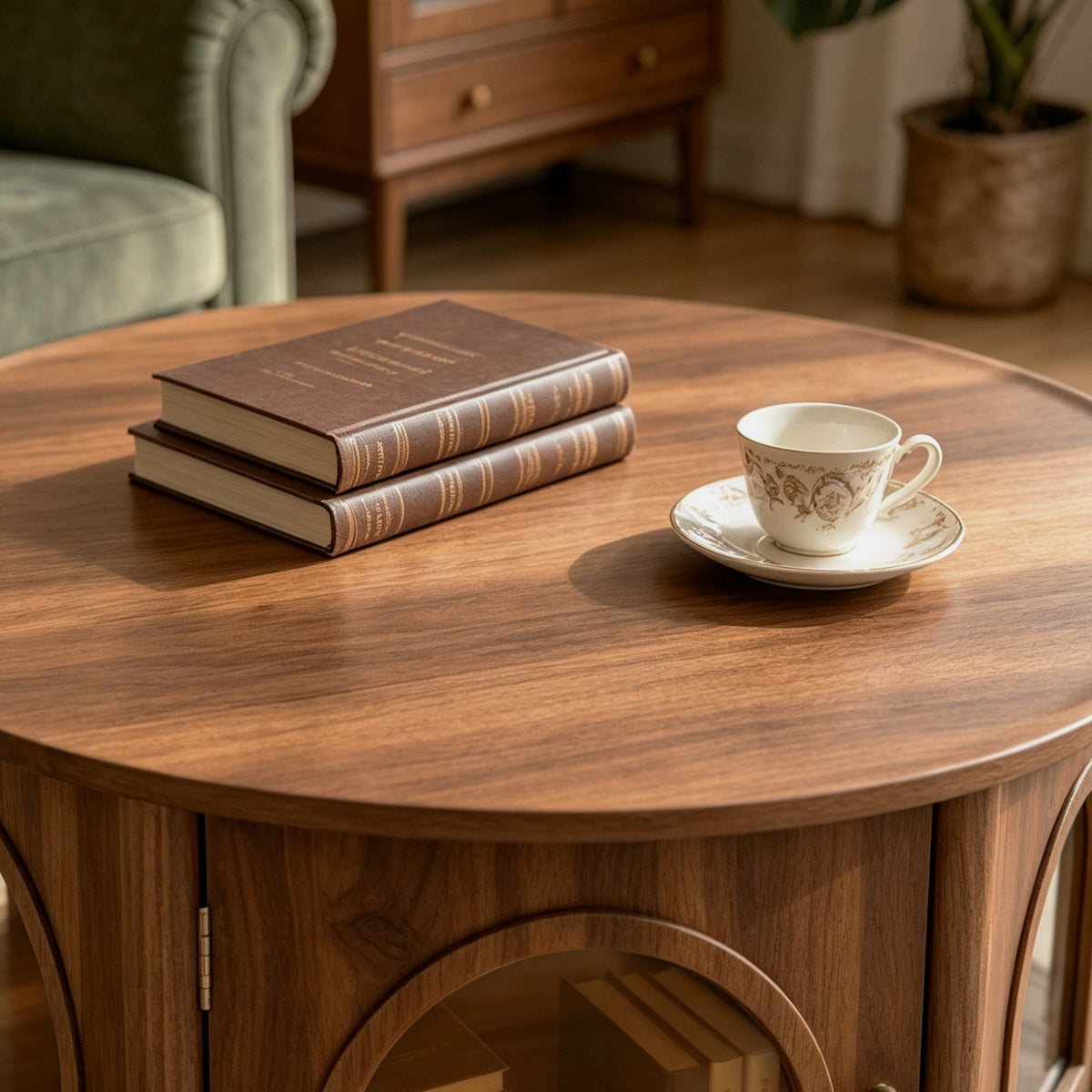 31.5" Round Coffee Table with Storage and Pet House - Dark Walnut, photo 5 of 8