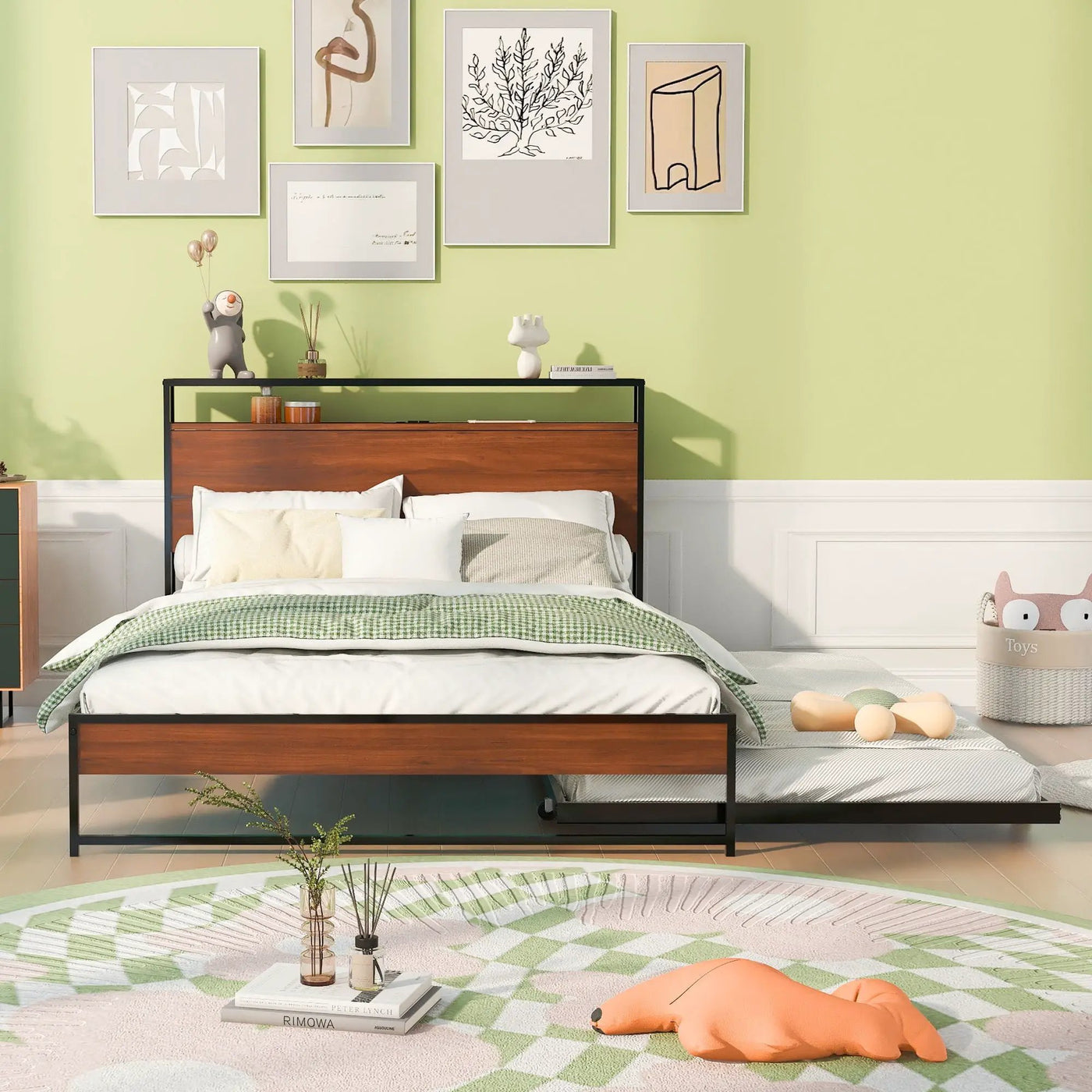 Platform Bed Frame With Trundle, USB Ports And Slat Support, No Box Spring Needed by Unique Piece Furniture