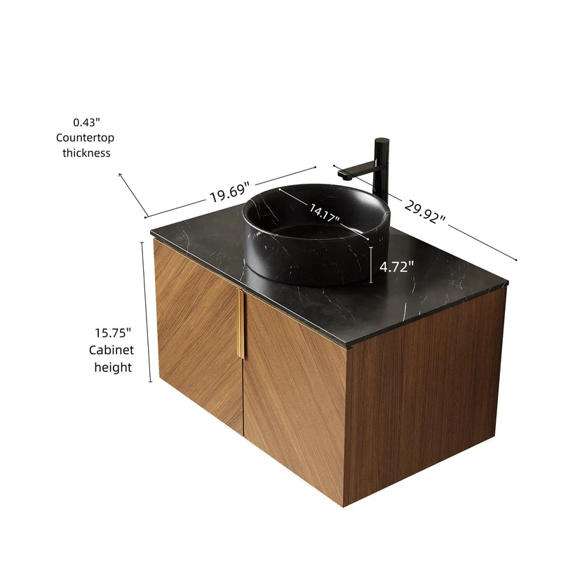 ARAI 30" Bathroom Vanity & Sink, Wall-Mounted Plywood Cabinet with Double Doors by HouseOfZazla