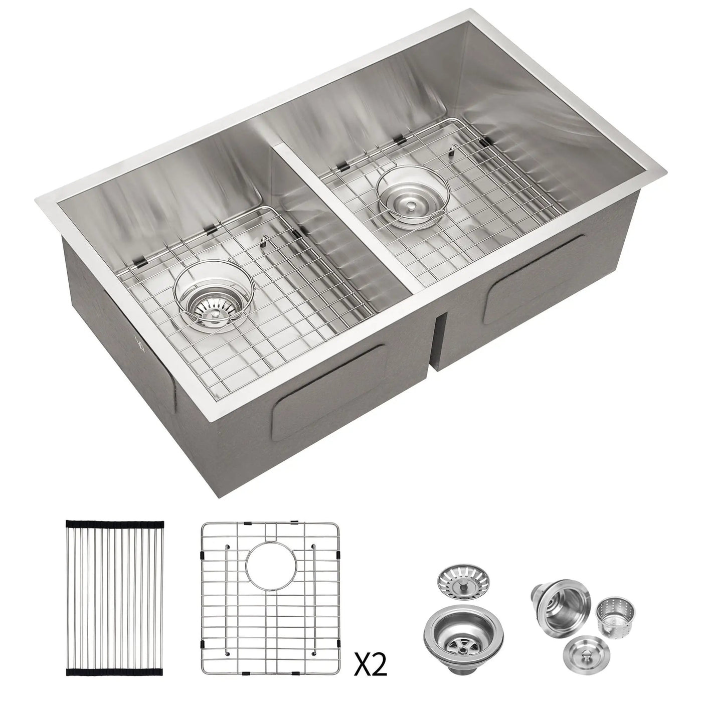 Modern Double Bowl Undermount Kitchen Sink 50 / 50 Design Stainless Steel by HouseOfZazla