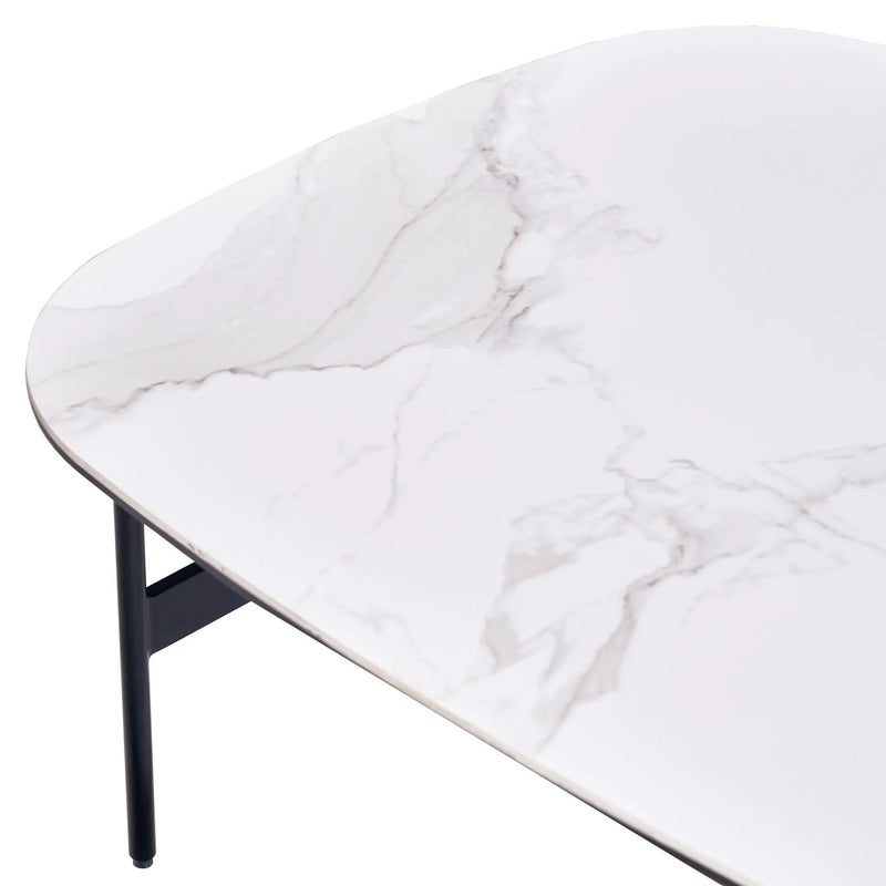 Modern Rectangular Rock Plate Coffee Table Open Space Design Golden Metal Frame Minimalist Living Room Center Table For Lounge Office - Black White by HouseOfZazla