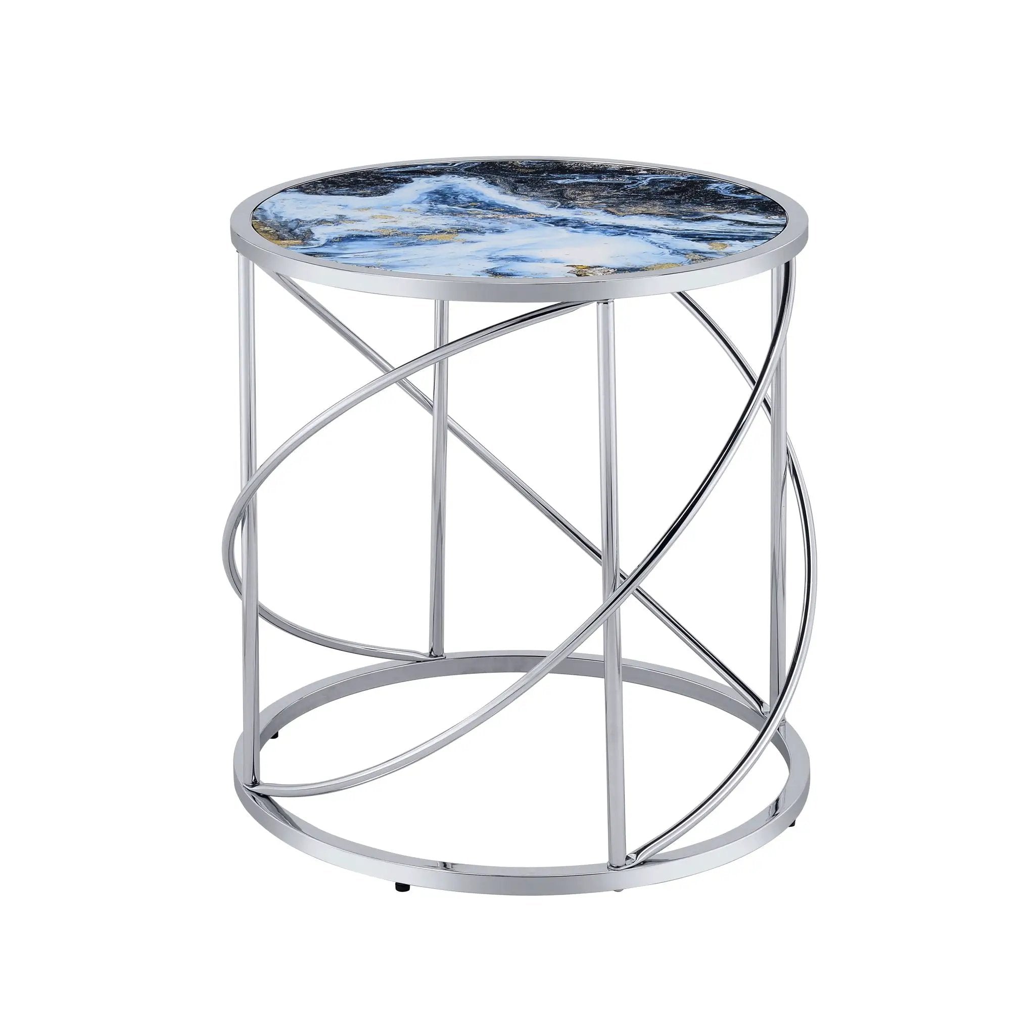 Lyda - Marble Print End Table - Blue by HouseOfZazla
