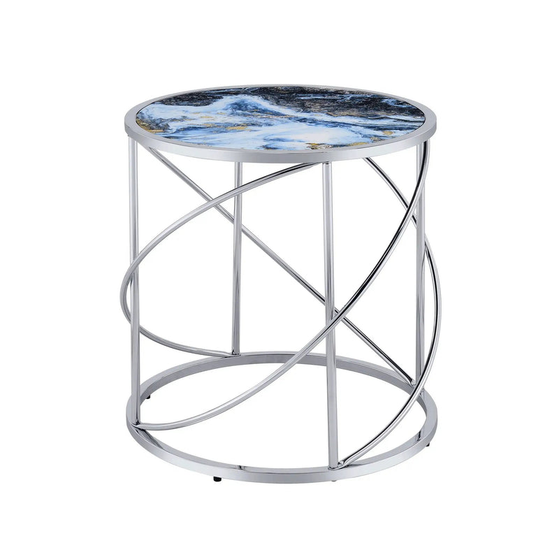 Lyda - Marble Print End Table - Blue by HouseOfZazla