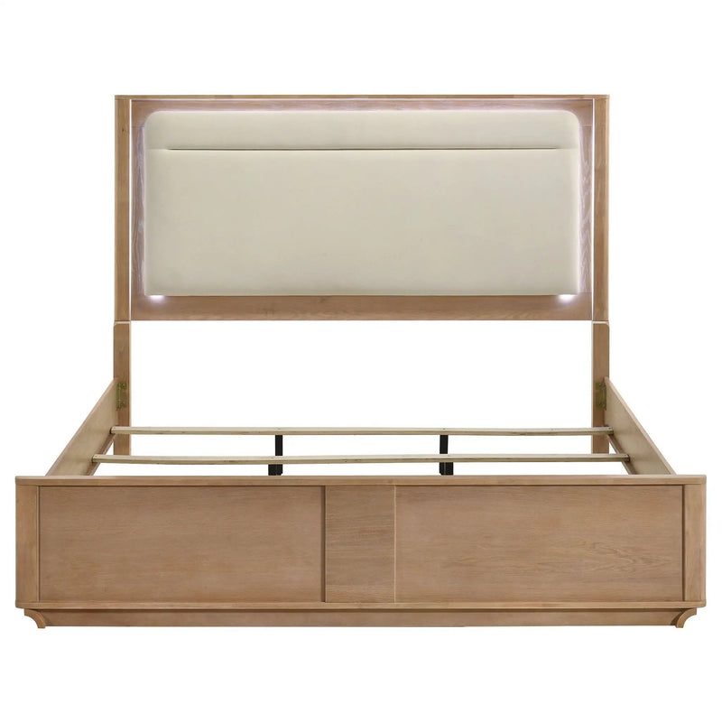 Leanne Eastern King LED Panel Bed Off White and Light Oak by Unique Piece Furniture