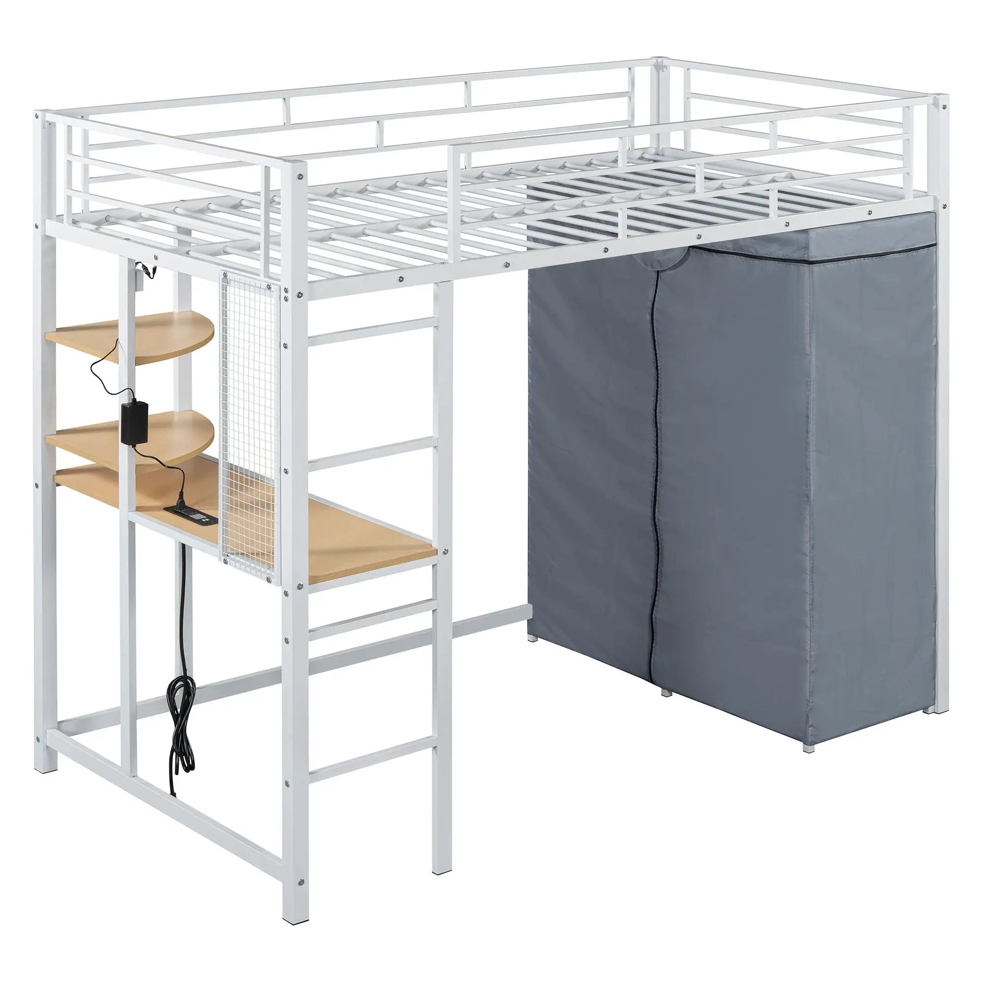 Loft Bed With Desk, Shelves, Power Outlet, LED Light And Wardrobe by HouseOfZazla