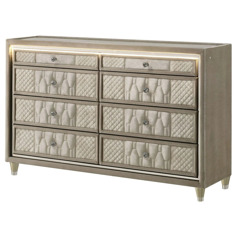 Lorient 8-drawer LED Bedroom Dresser Cabinet Ivory and Camel by Unique Piece Furniture