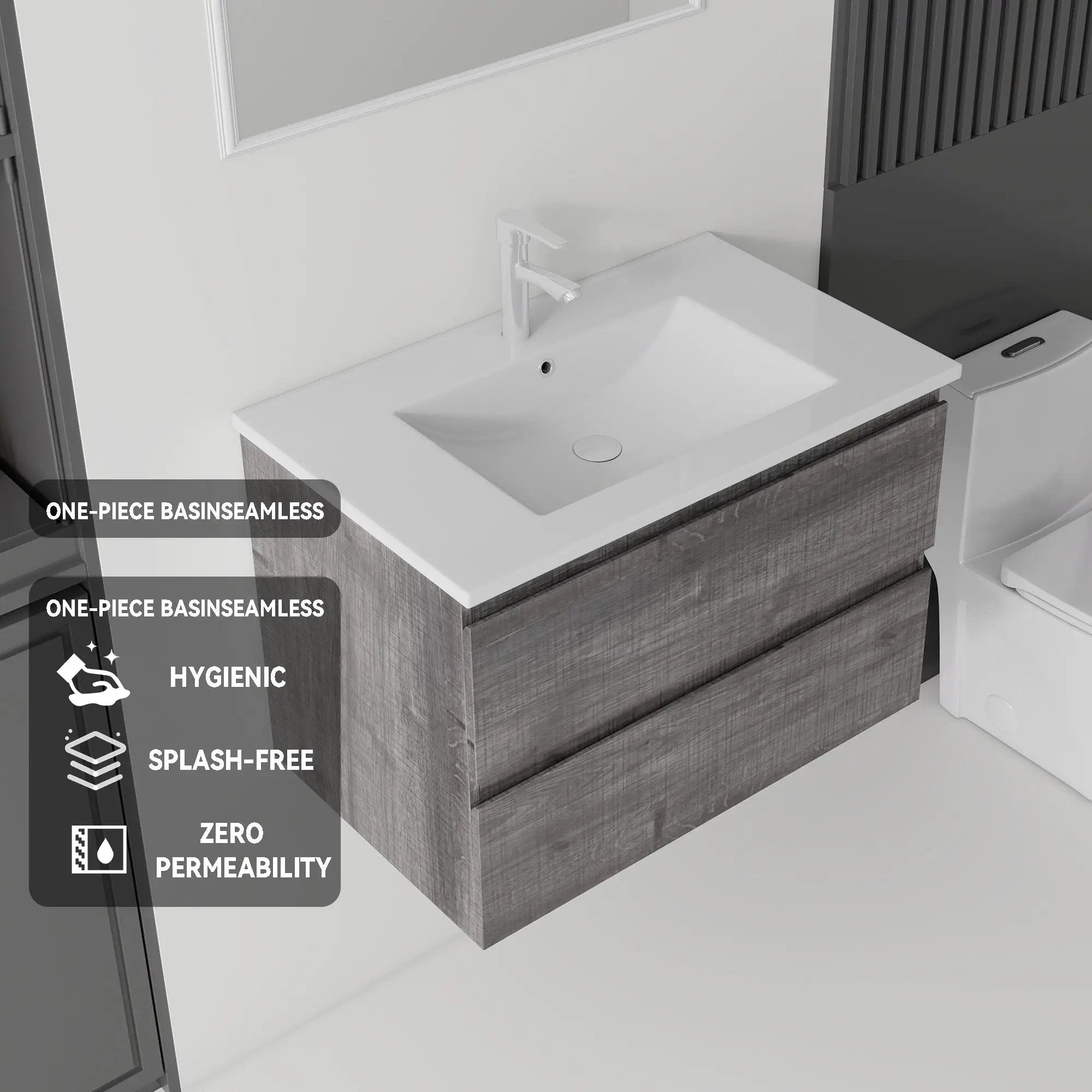 24 Inch Floating Bathroom Vanity with Sink, Soft-Close Drawer, Ceramic Sink, Plywood by HouseOfZazla