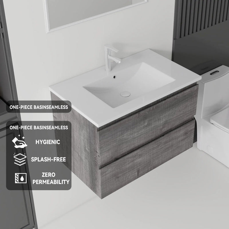24 Inch Floating Bathroom Vanity with Sink, Soft-Close Drawer, Ceramic Sink, Plywood by HouseOfZazla