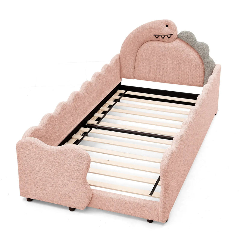 Cute Dinosaur Shaped Bed With Safety Guardrail, Toddler Frame