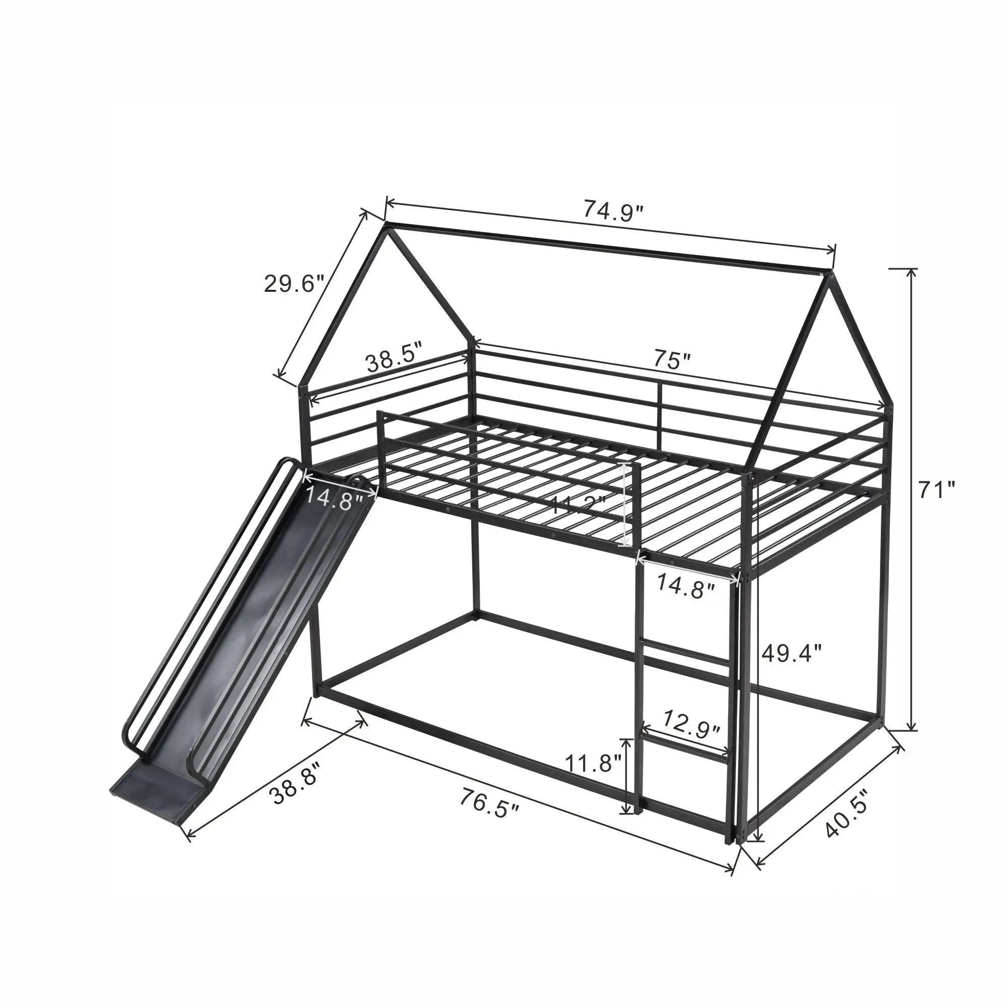 Twin Over Twin House Bunk Bed With Ladder And Slide by Unique Piece Furniture