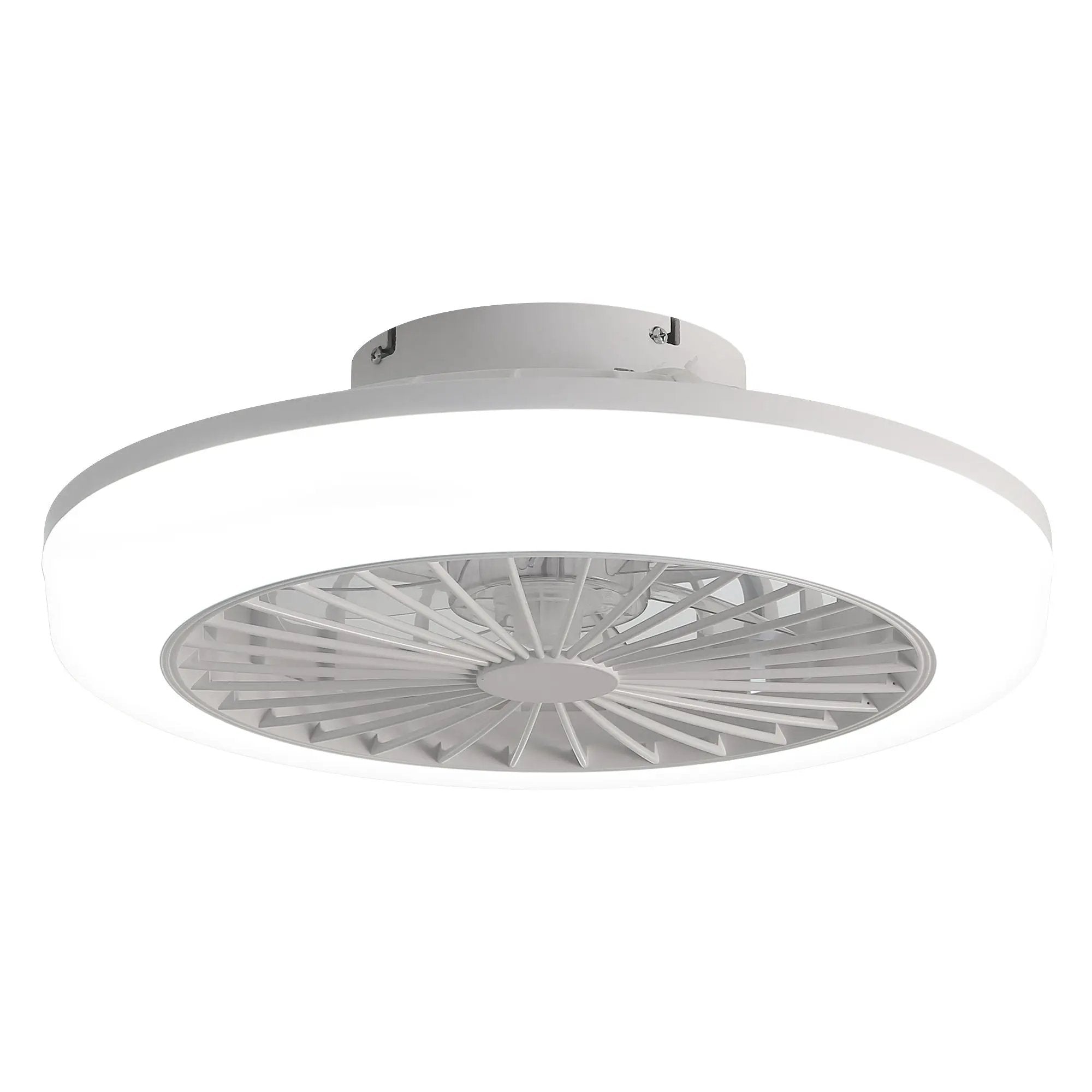 Enclosed Ceiling Fan With Light And Remote, Flush Mount Bladeless Low Profile - White by Unique Piece Furniture