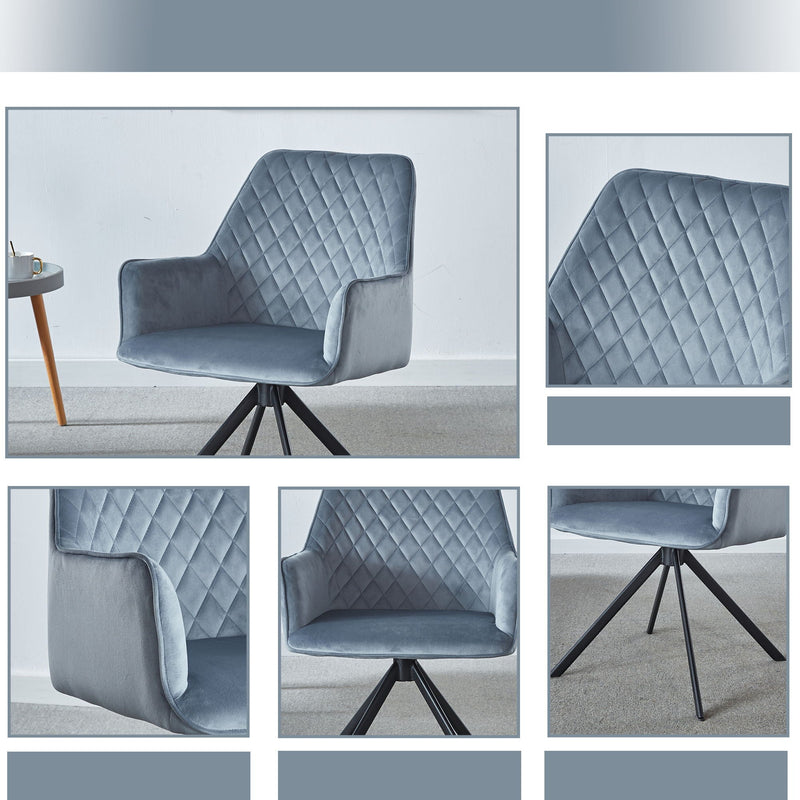 Modern Desk Chair No Wheel, Ergonomic Office Chair Home Office Upholstered Chair, Computer Chair For Bedroom, Reception Room, Living Room With Metal Legs - Blue, photo 7 of 7