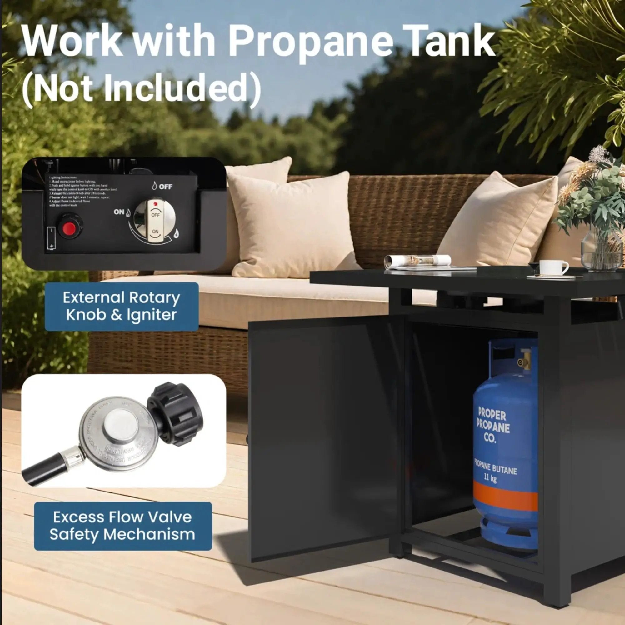 Square 2 In 1 Outdoor Propane Fire Pit Table With Stainless Burner, Lava Rocks, Lid & Waterproof Cover - Black by HouseOfZazla