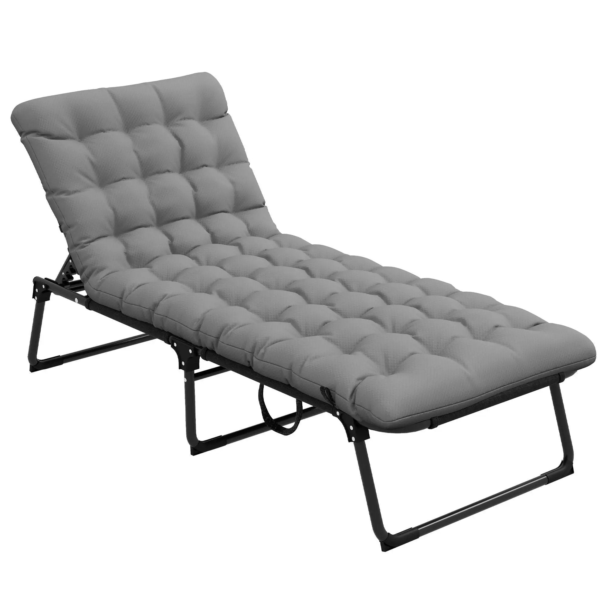 Outsunny - Outdoor Chaise, Adjustable Folding Chaise Lounge With 4-Position Backrest, Magazine Pocket, Removable Head Pillow, Sun Bathing Lounger Chair For Patio, Beach - Gray by Unique Piece Furniture
