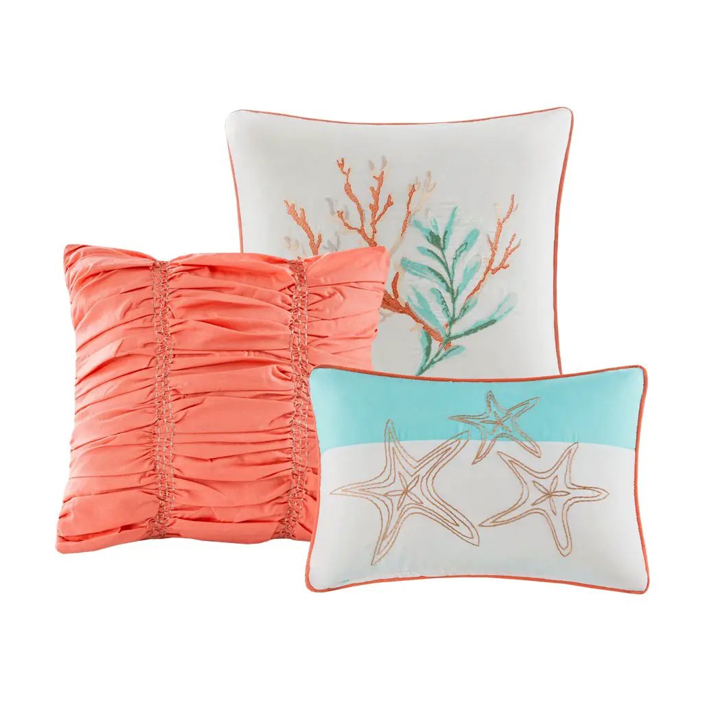 7 Piece Cotton Sateen Comforter Set Coral Queen by HouseOfZazla