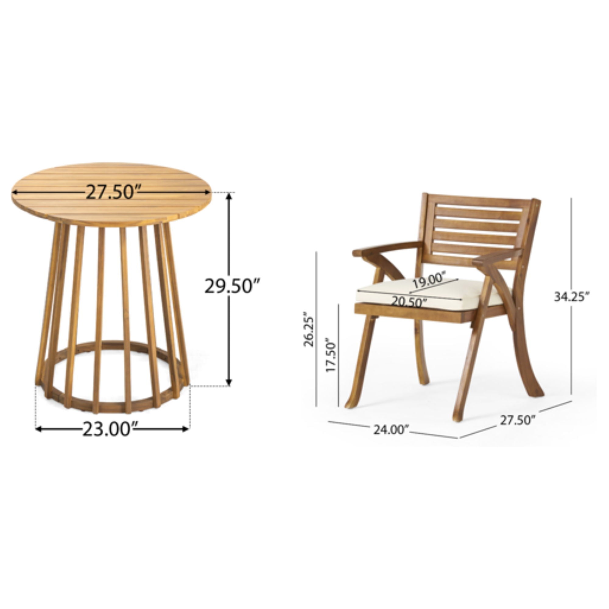 Outdoor 3 Pieces Dining Set With Cushions - Teak Wood by HouseOfZazla