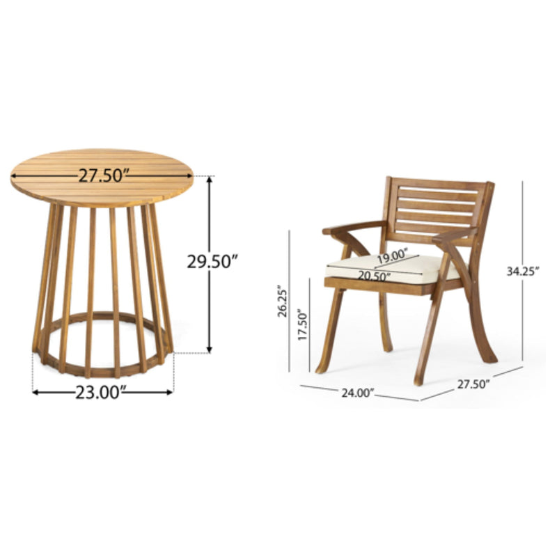 Outdoor 3 Pieces Dining Set With Cushions - Teak Wood by HouseOfZazla