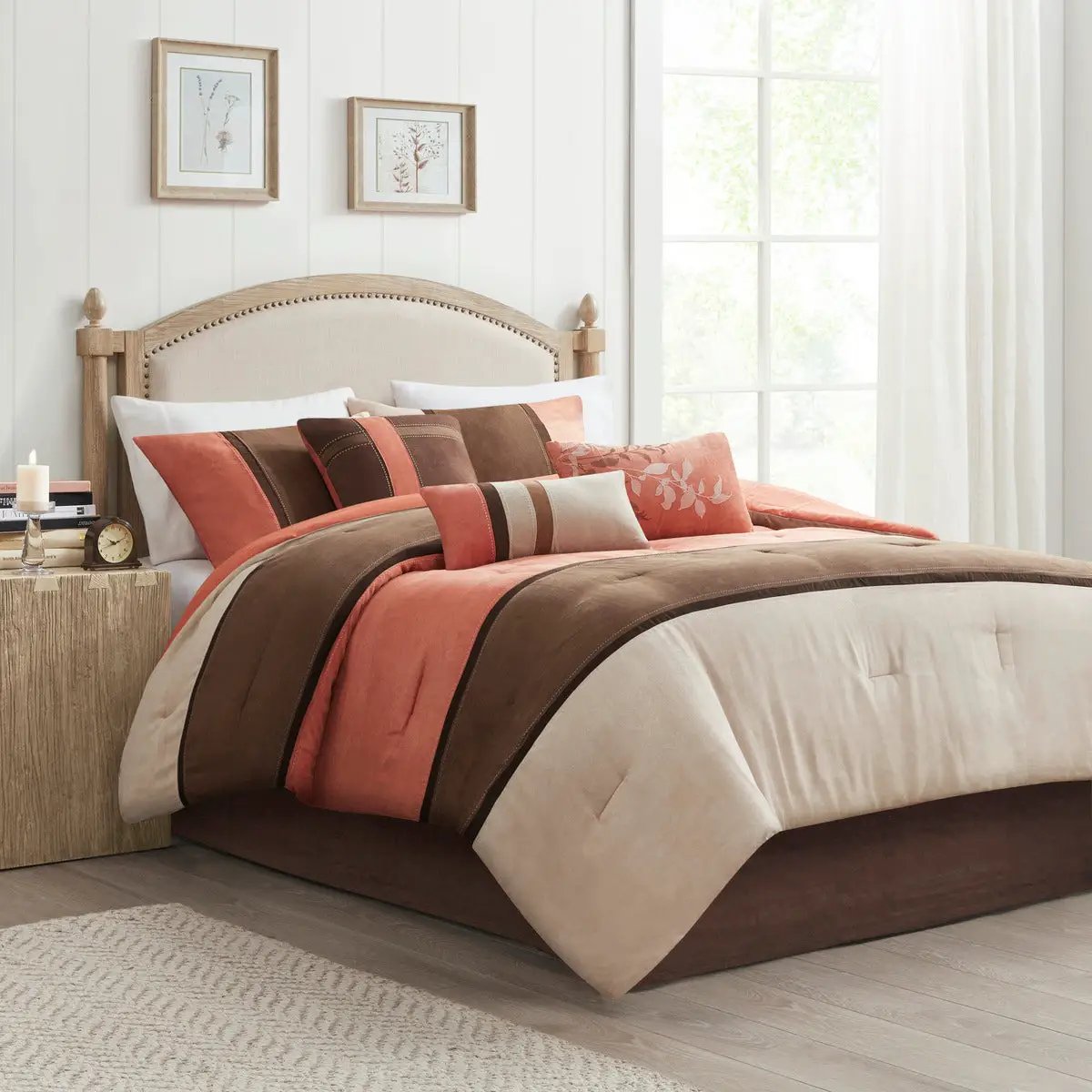 7 Piece Faux Suede Comforter Set - Coral California King by HouseOfZazla