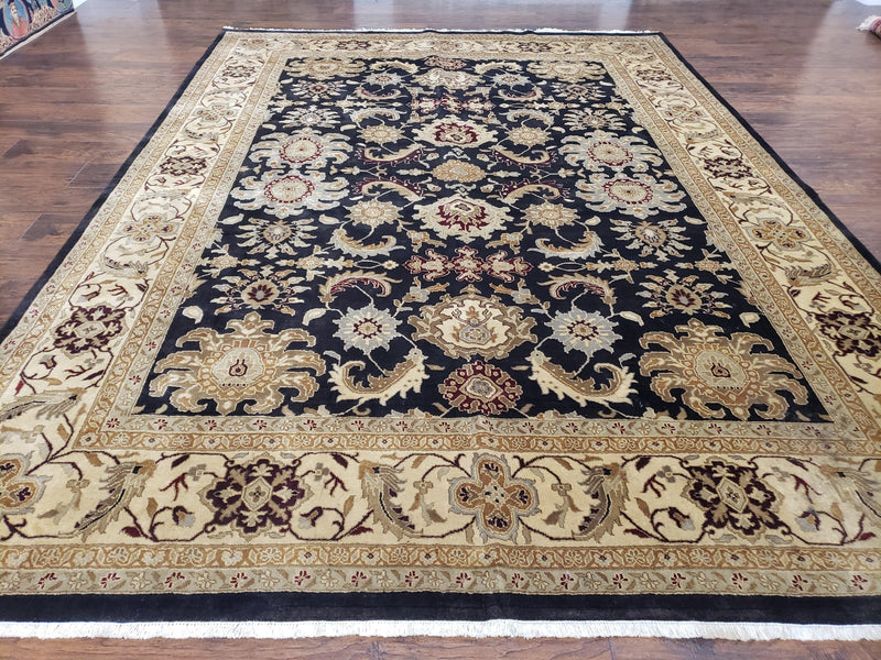 Indo Mahal Rug 8x12, Indian Sultanabad Handmade Area Rug, Vintage Hand-Knotted Wool Black Floral Traditional Oriental Dinning Room Rug by Jewel Rugs