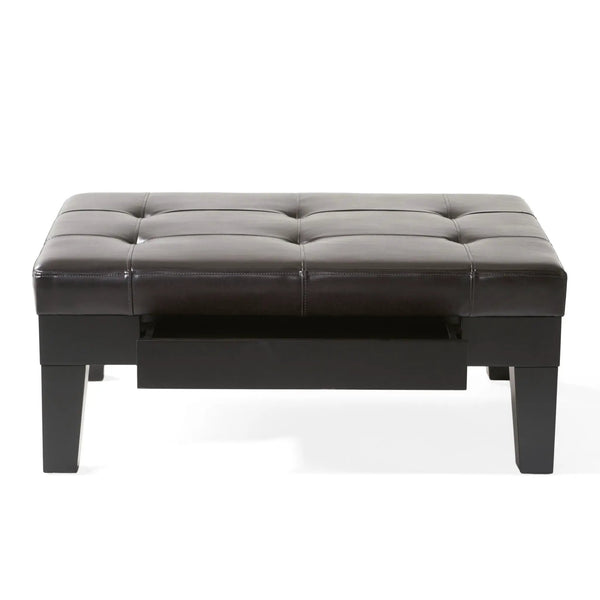 Chatham Ottoman With Drawer Leather Storage Solution - Dark Coffee