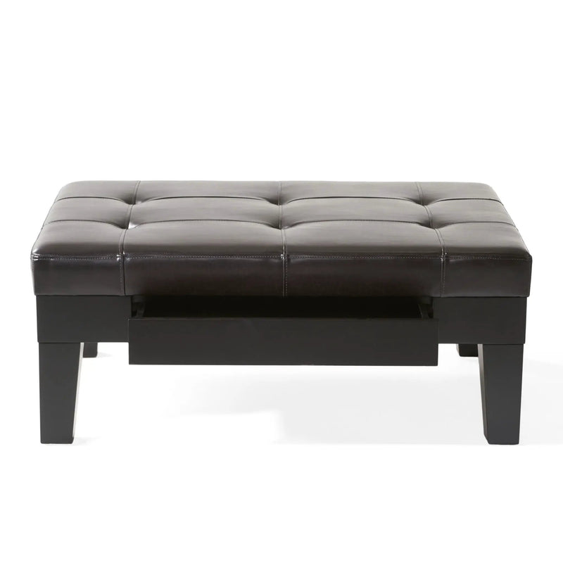 Chatham Ottoman With Drawer Leather Storage Solution - Dark Coffee by HouseOfZazla