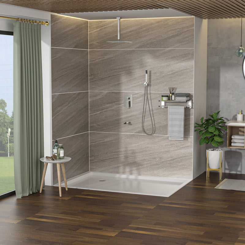 Modern Shower System With Waterfall Tub Spout, 12" Ceiling Mount Square Shower by HouseOfZazla