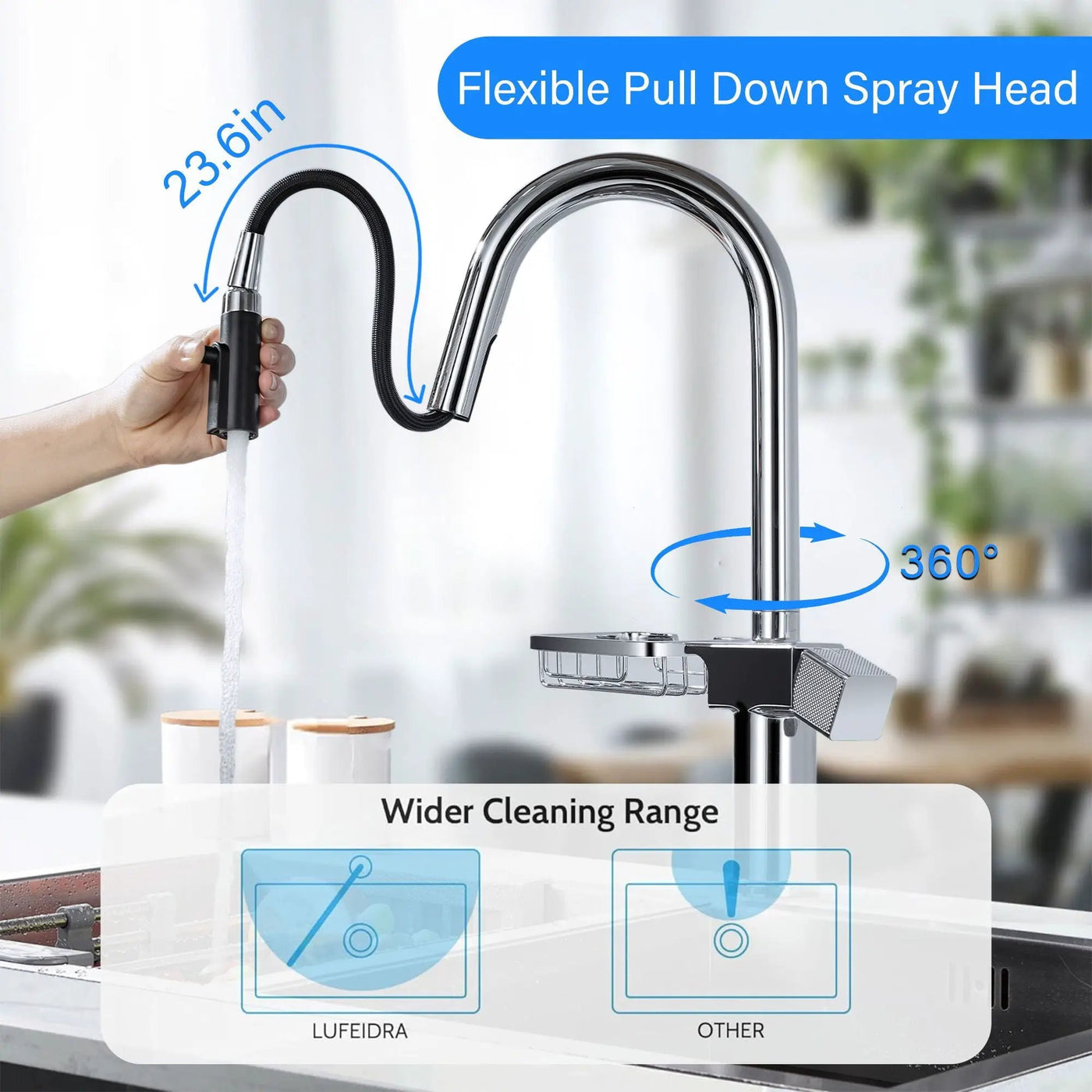 Cincosky - High Arc Pull Down Kitchen Faucet, Single Hole by HouseOfZazla