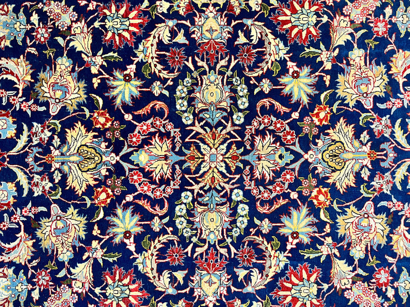 Blue Persian Qum Rug 5x7, Very Fine and Wonderful Authentic Persian Carpet, Wool Hand Knotted Vintage Semi Antique Oriental Rug, Floral, Ghom Qom Rug by Jewel Rugs