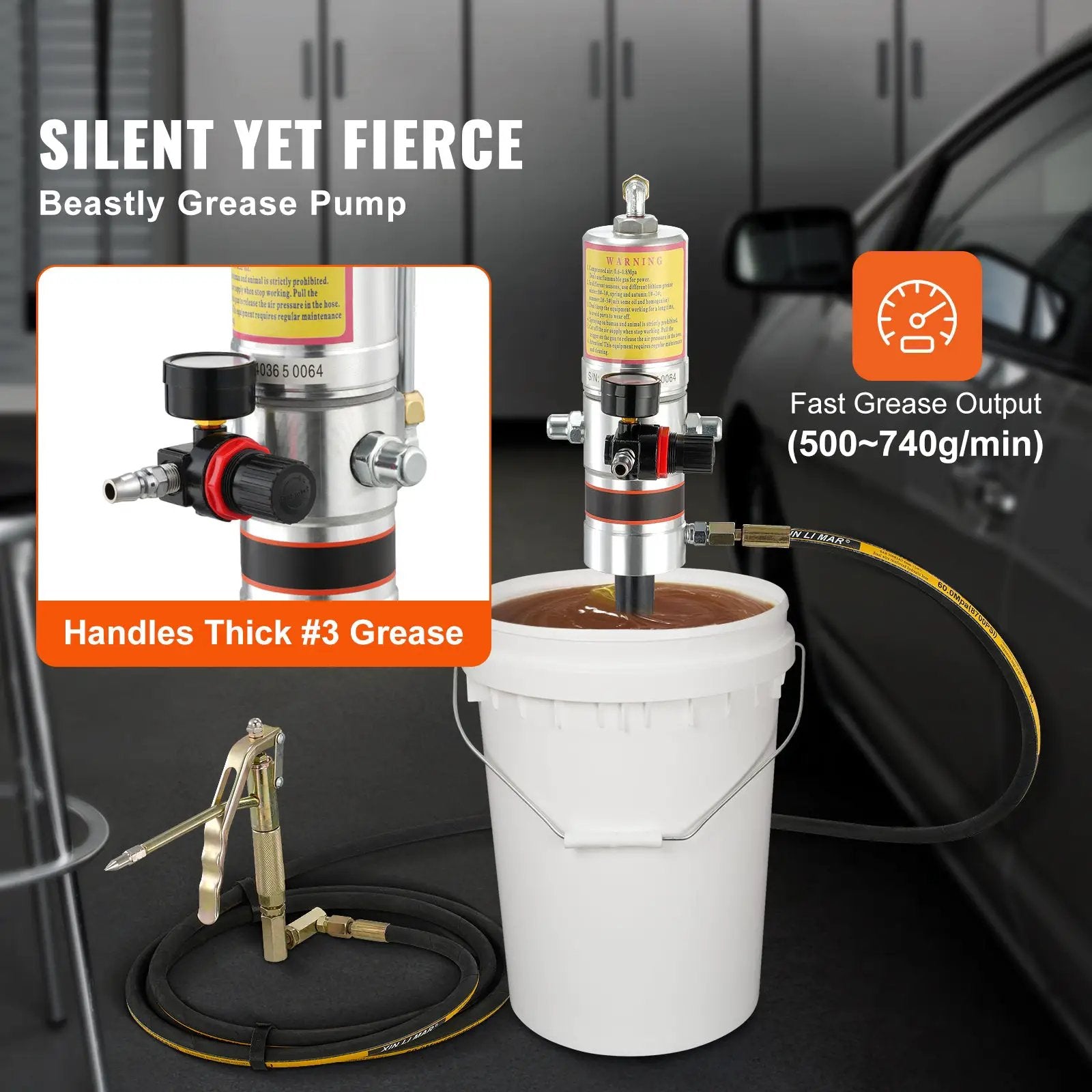 VEVOR Air Operated Grease Pump with 13 ft Hose and 360° Swivel Gun by HouseOfZazla
