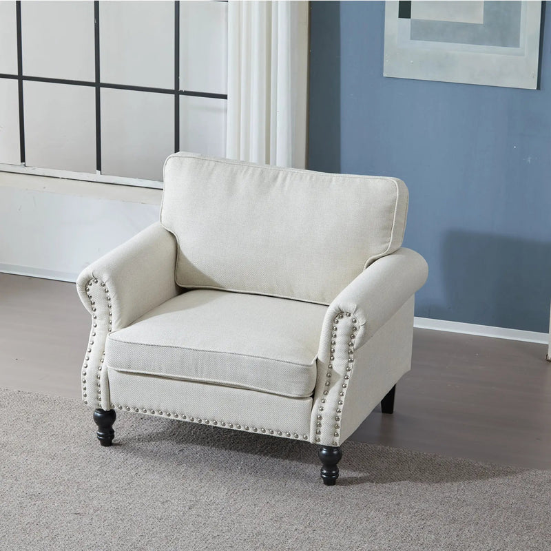 40.16 in Faux Leather Rolled Arm Sofa with Nailhead Trim Beige by HouseOfZazla