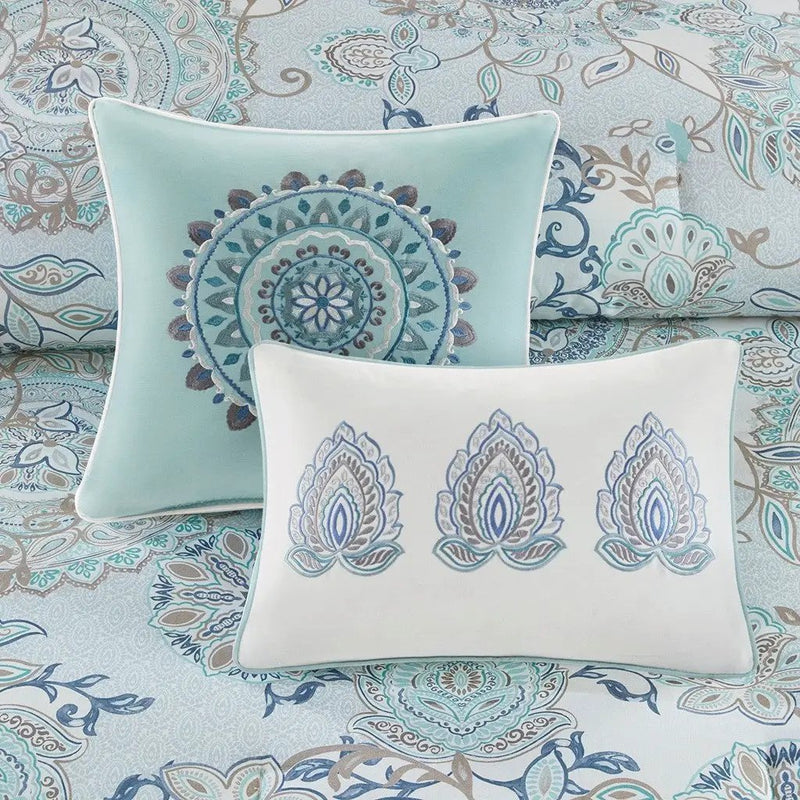 8 Piece Cotton Floral Printed Reversible Comforter Set Blue by HouseOfZazla