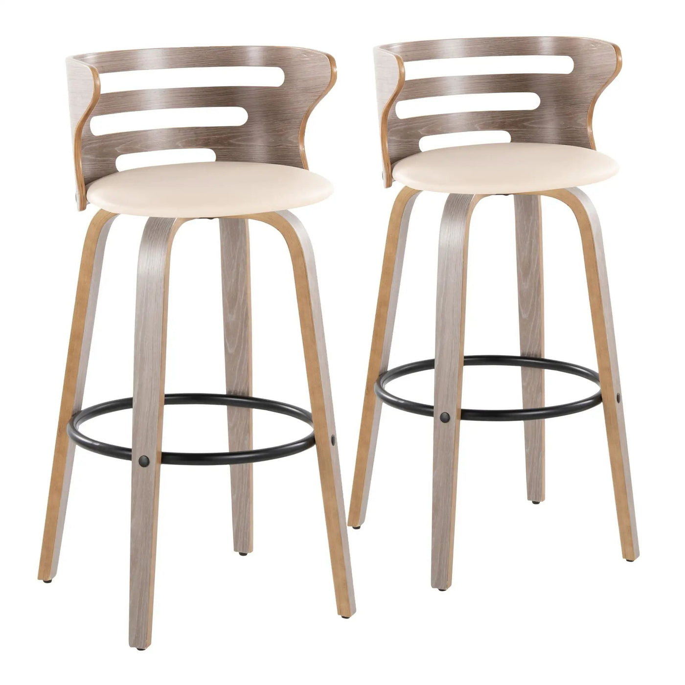 Cosini - Mid Century Modern Fixed Height, Barstool & Swivel And Round Footrest (Set of 2) by HouseOfZazla