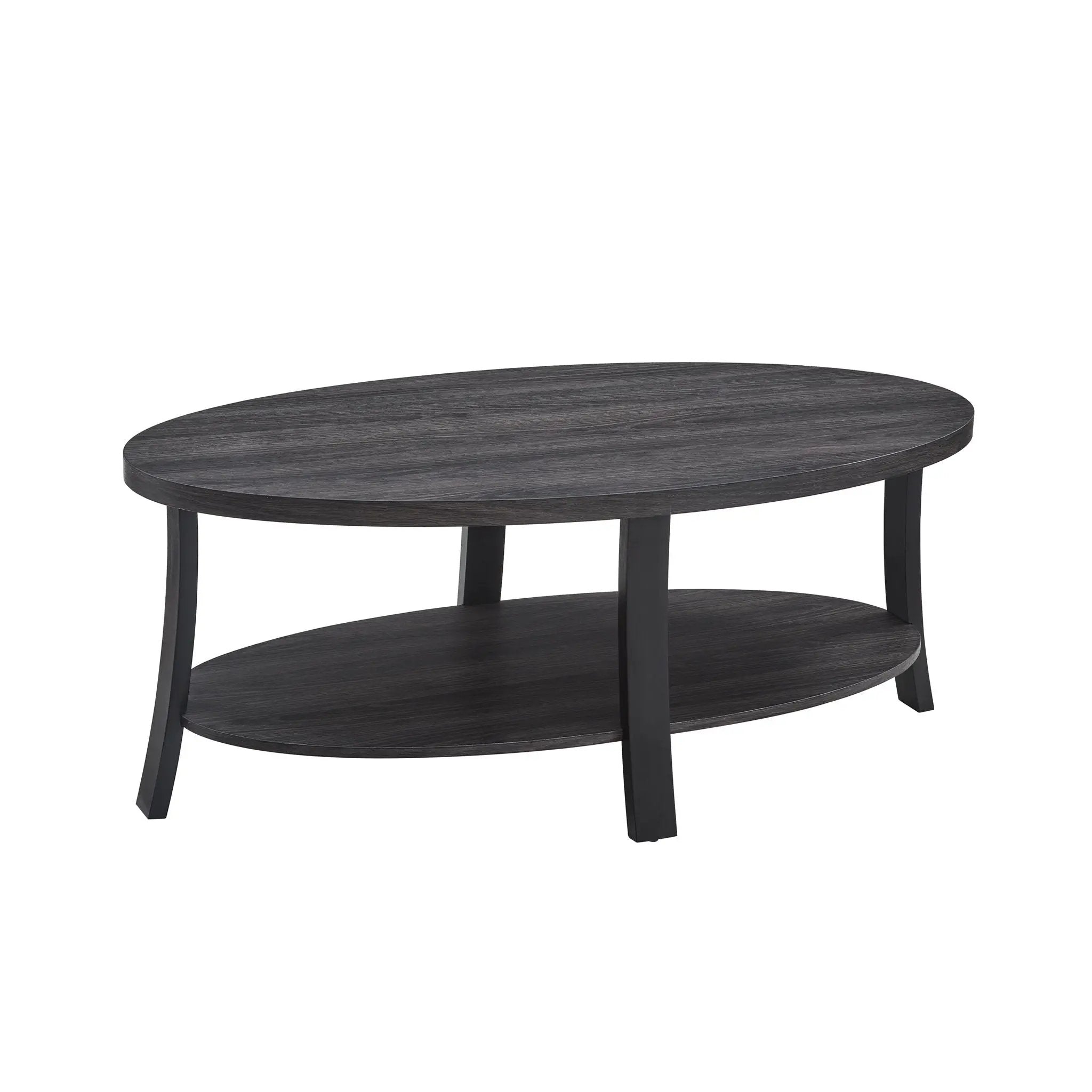 Anze - 3 Piece Coffee Table Set Contemporary Oval Wood Shelf - Charcoal by HouseOfZazla