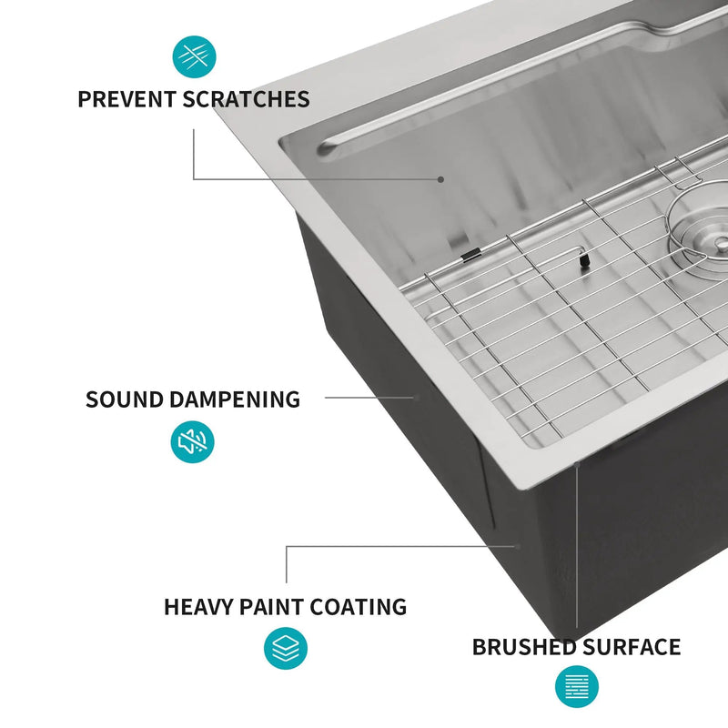 33 x 22 inches Brushed Nickel 33' Drop in Kitchen Sink with Ledge Workstation, Single Bowl, 16 Gauge Stainless Steel by HouseOfZazla