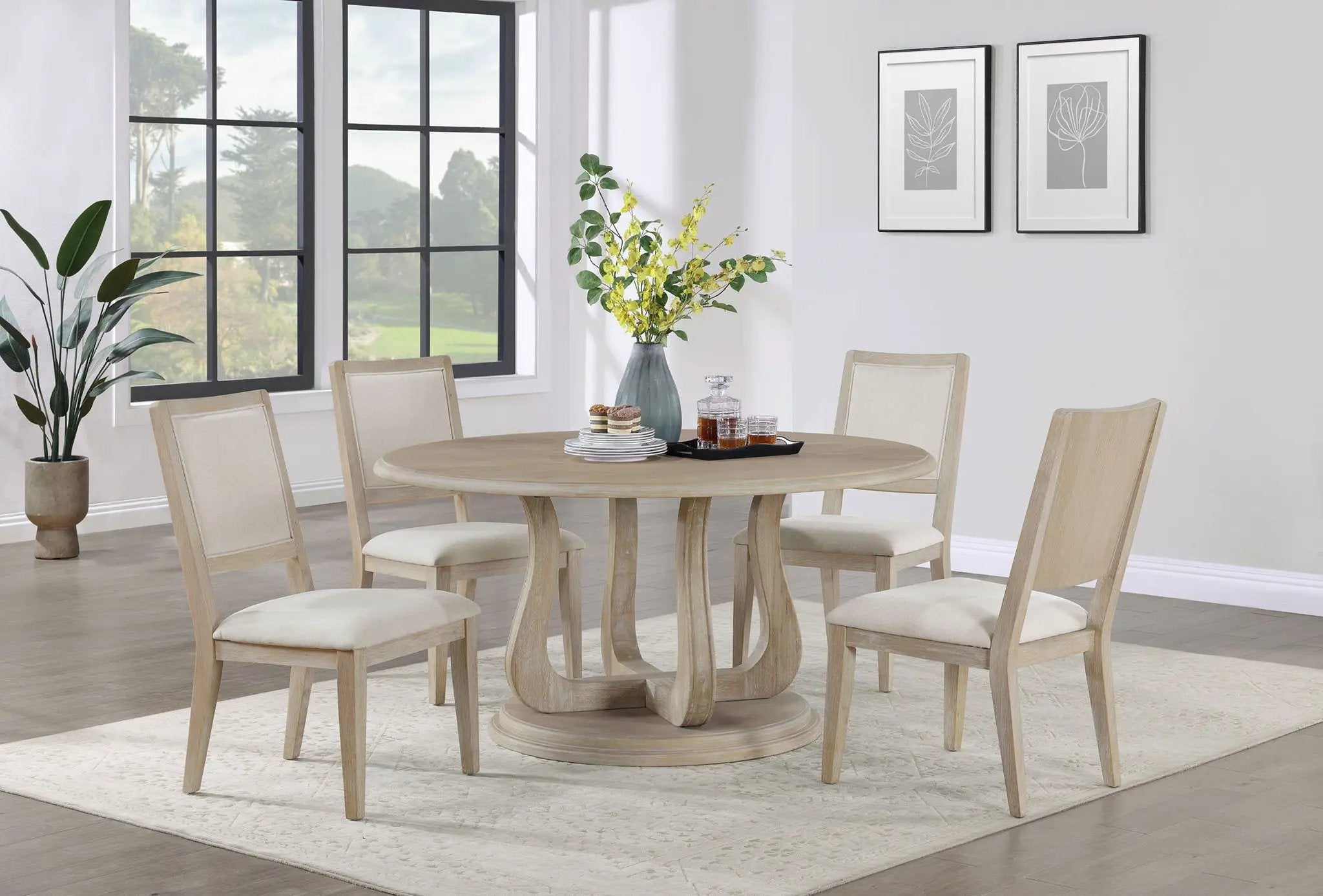Trofello Round 60-inch Pedestal Dining Table White Washed by Unique Piece Furniture