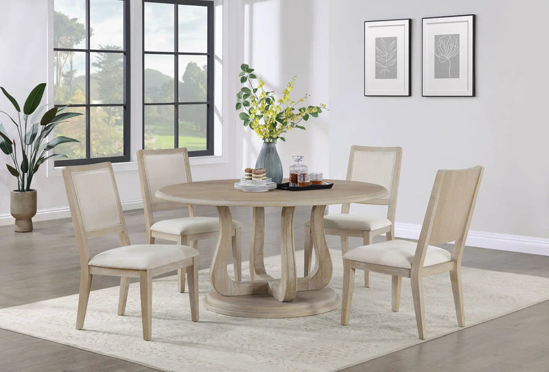 Trofello Round 60-inch Pedestal Dining Table White Washed by Unique Piece Furniture