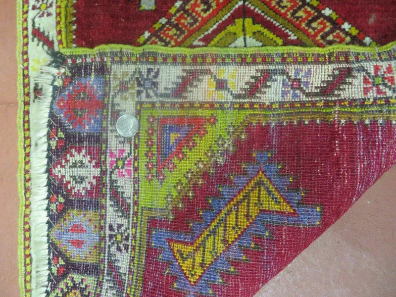 Antique Turkish Yastik Rug 2x3, Handmade Wool Oushak Small Oriental Carpet Red by Jewel Rugs