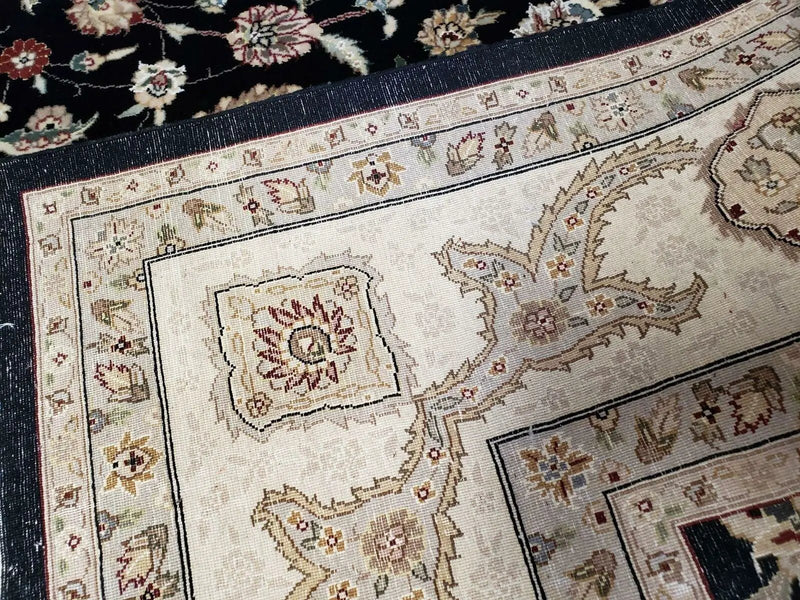 8' 5" X 11' 6" Vintage Handmade Oriental Floral Wool Rug Silk Accent Black Nice by Jewel Rugs