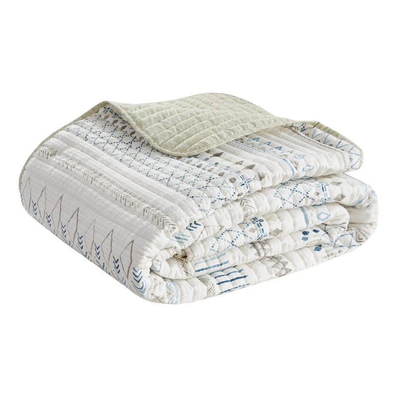 3 Piece Printed Microfiber Seersucker Quilt Set Taupe/Blue Full/Queen by HouseOfZazla