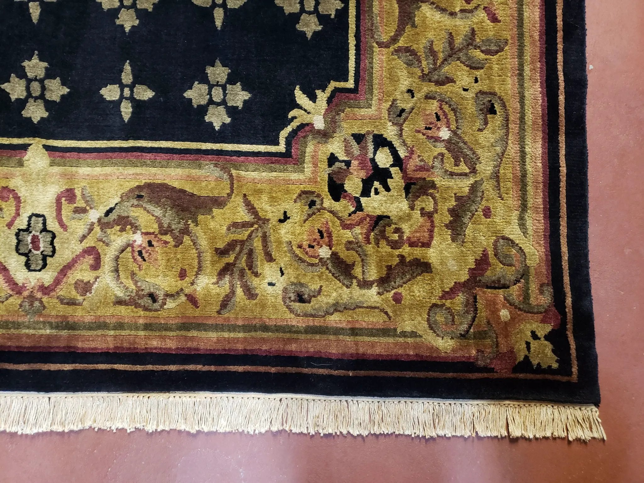 6x9 Aubusson Design Nepali Tibetan Rug Black & Tan Hand-Knotted Wool Carpet Soft Plush Pile New Rug Nice by Jewel Rugs