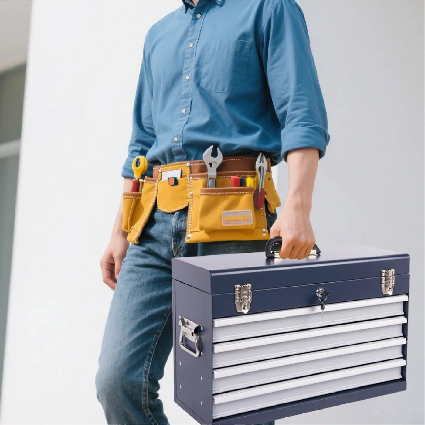 Heavy Duty Metal Tool Box, 21-inch with 4 Drawers by HouseOfZazla