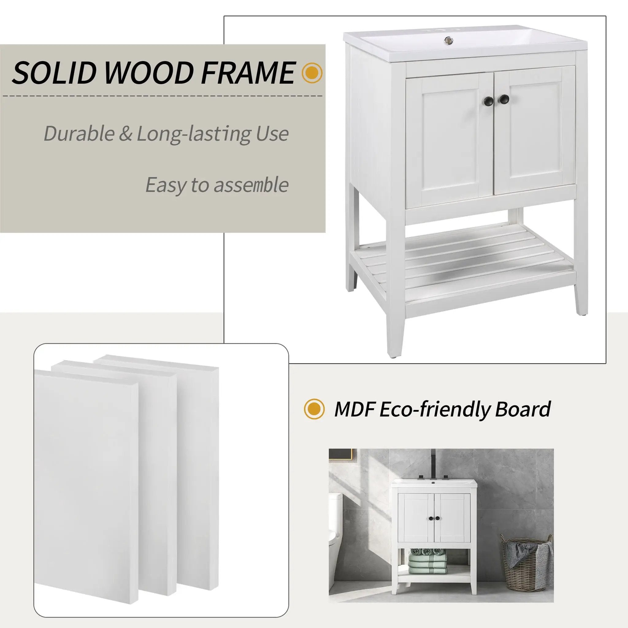 Bathroom Vanity Base Only, Soild Wood Frame, Bathroom Storage Cabinet With Doors And Open Shelf by Unique Piece Furniture