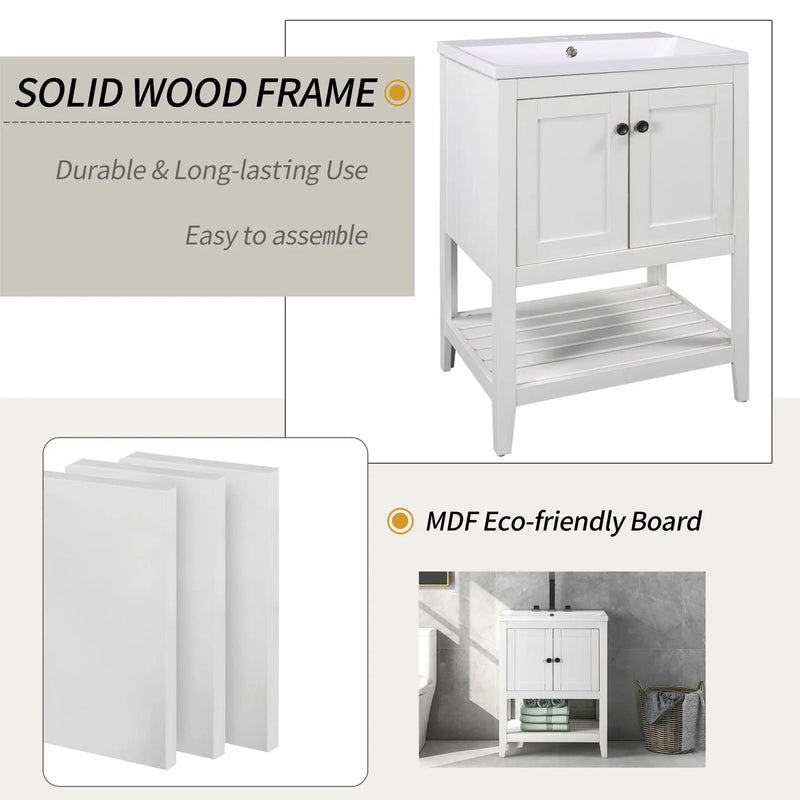 Bathroom Vanity Base Only, Soild Wood Frame, Bathroom Storage Cabinet With Doors And Open Shelf by Unique Piece Furniture
