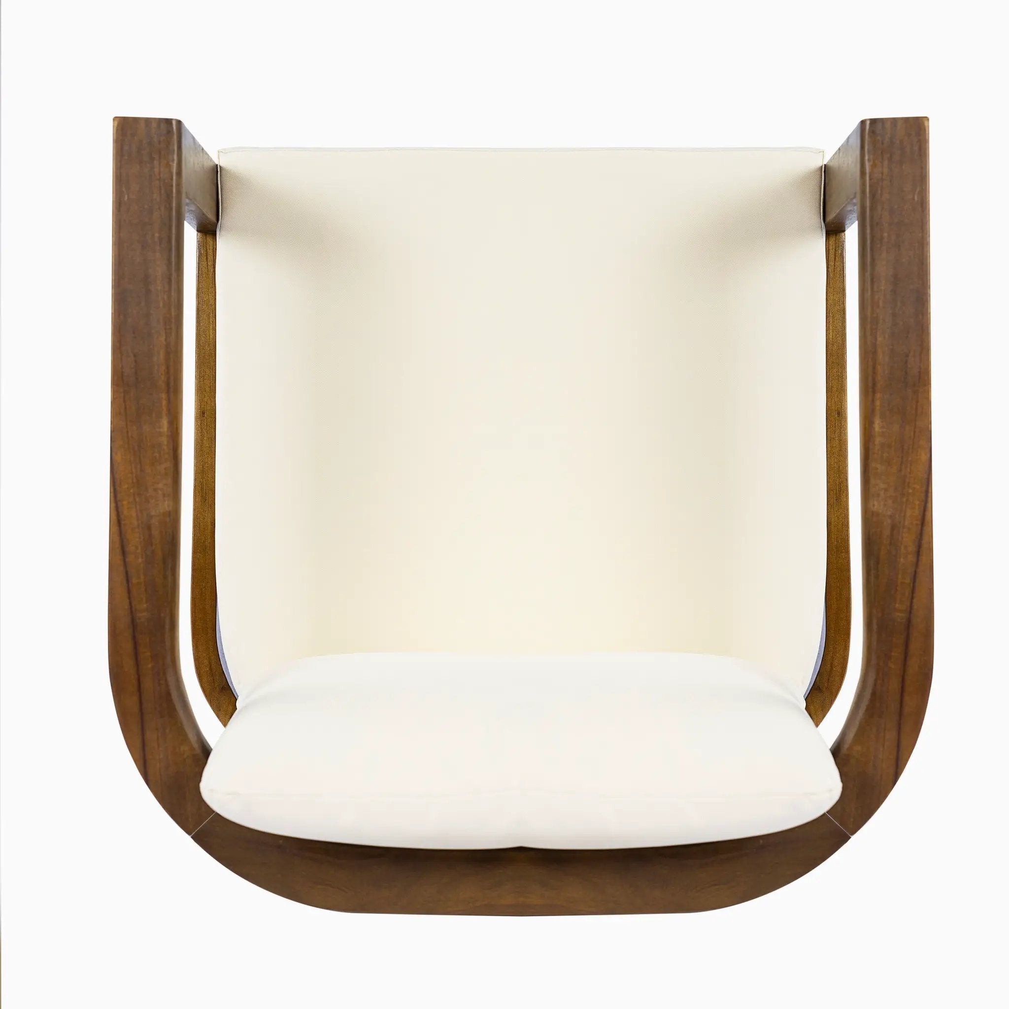 Outdoor Dining Chair Set of 2 with Curved Acacia Wood Arms, Brown Finish and Cream Cushions by HouseOfZazla