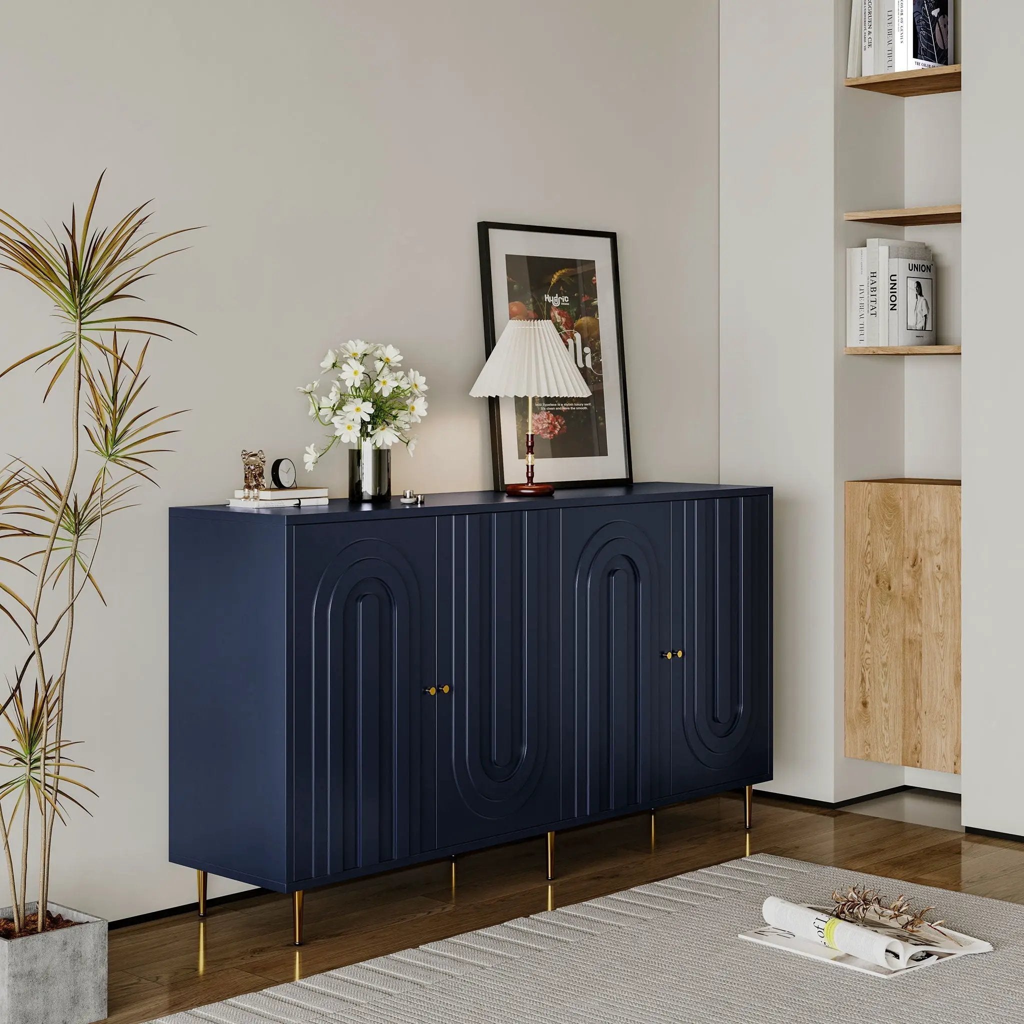 Modern Lacquered 4 Door Cabinet Sideboard Buffet Server Cabinet Storage Cabinet, For Living Room, Entryway, Hallway, Office, Kitchen And Dining Room by HouseOfZazla