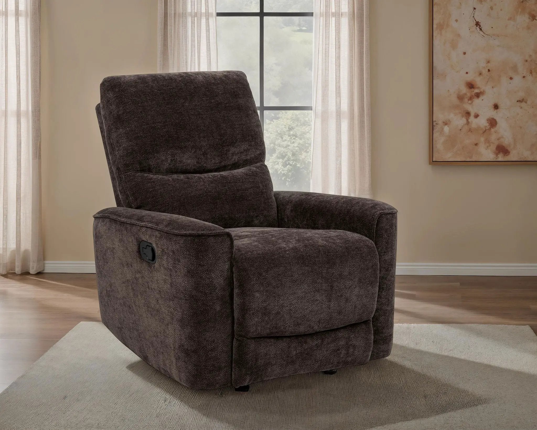 Navarro Chenille Upholstered Glider Recliner Dark Brown by Unique Piece Furniture