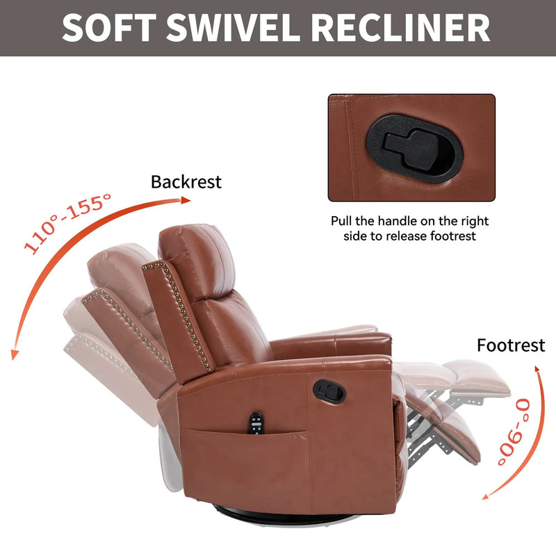 Red Genuine Leather Heat Massage Manual Recliner Chair by HouseOfZazla