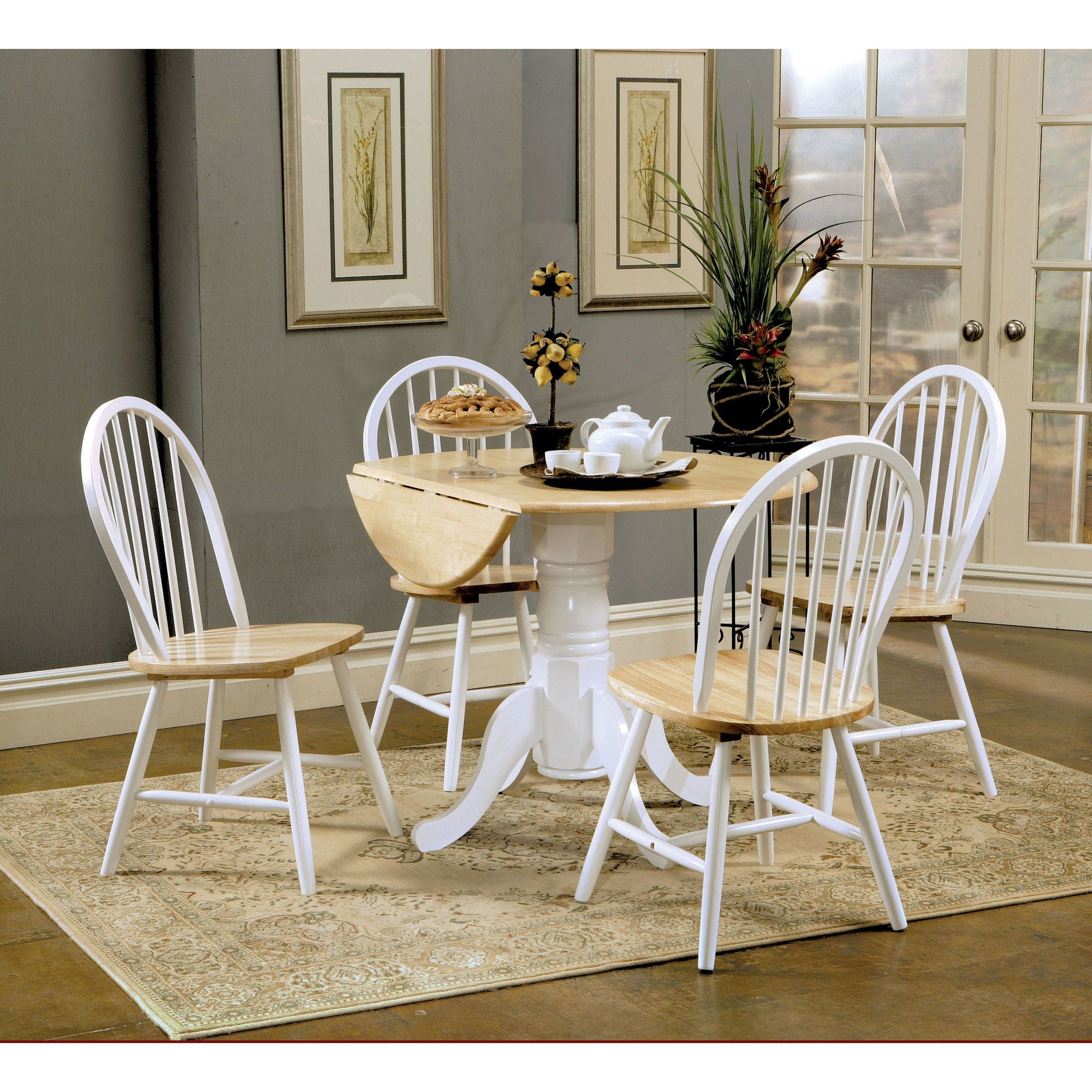 Round Dining Table With Drop Leaf Pedestal Base, Expandable Top - Natural